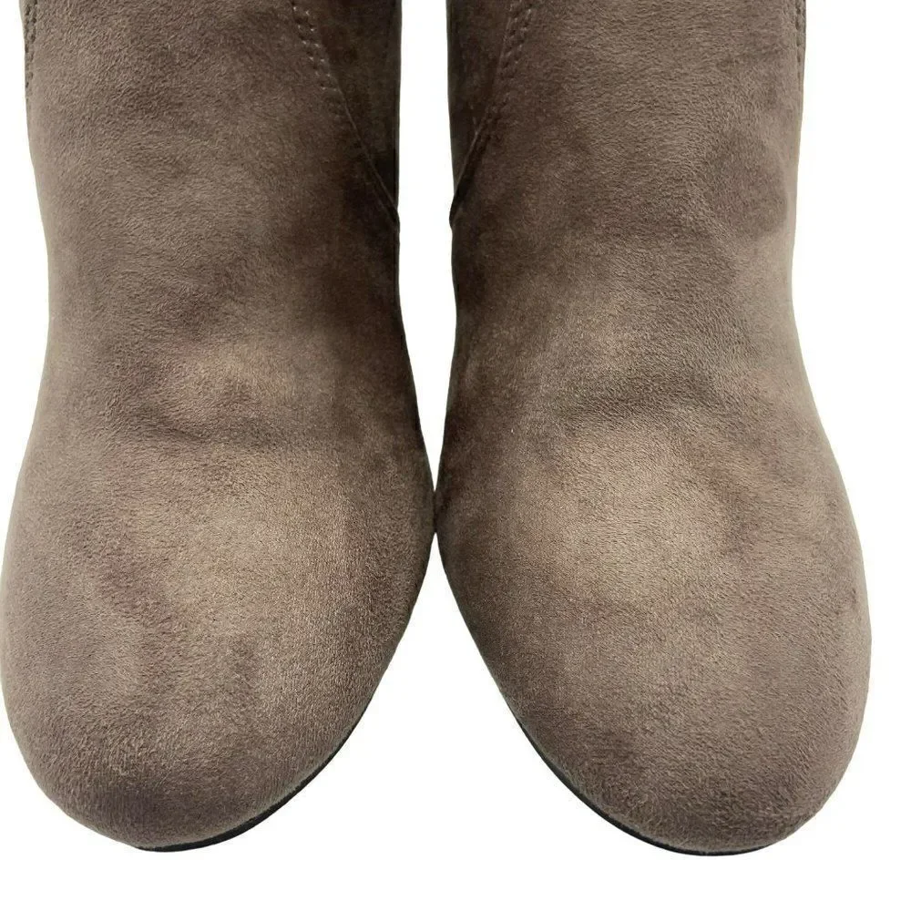 New Directions Hollis‎ Stretch Tie Sock Booties Heels Taupe Size 10